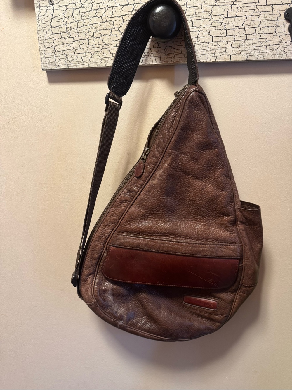 L.L. Bean Brown Leather Sling Bag with Dark Brown Accent